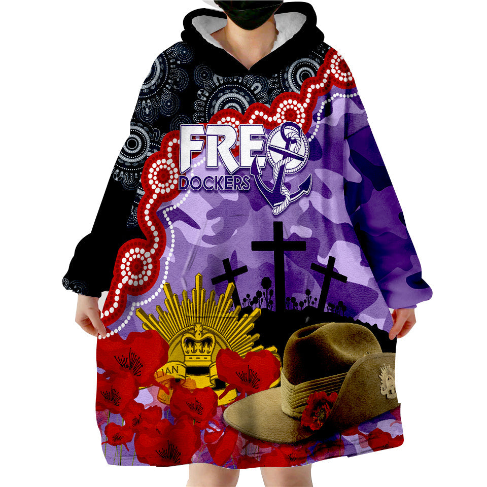 Freo Dockers Football ANZAC 2023 Wearable Hoodie Blanket Aboriginal Mix Slouch Hat - Vibe Hoodie Shop