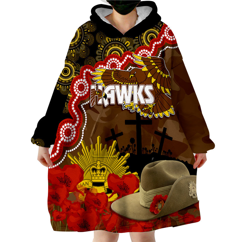Hawks Football ANZAC 2023 Wearable Hoodie Blanket Aboriginal Mix Slouch Hat - Vibe Hoodie Shop