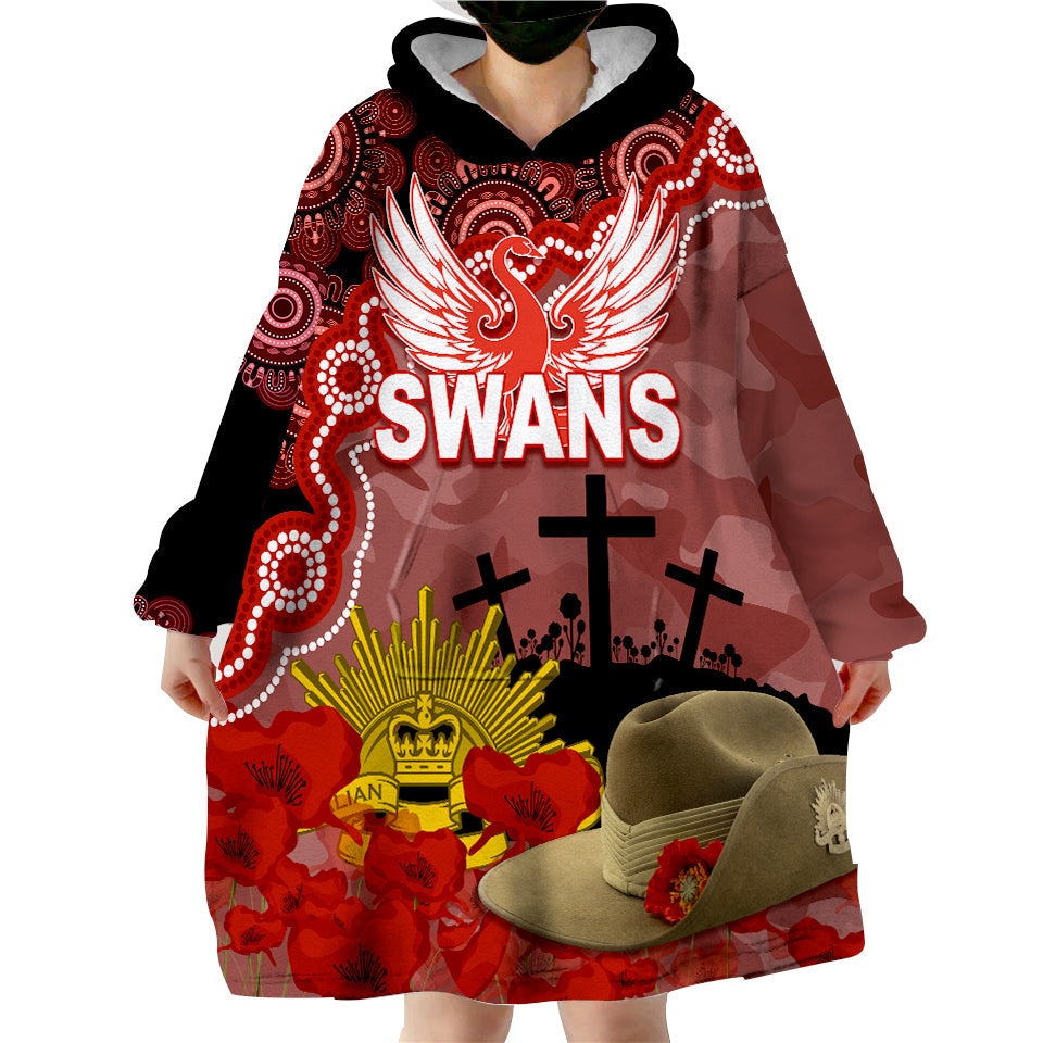 Sydney Swans Football ANZAC 2023 Wearable Hoodie Blanket Aboriginal Mix Slouch Hat - Vibe Hoodie Shop