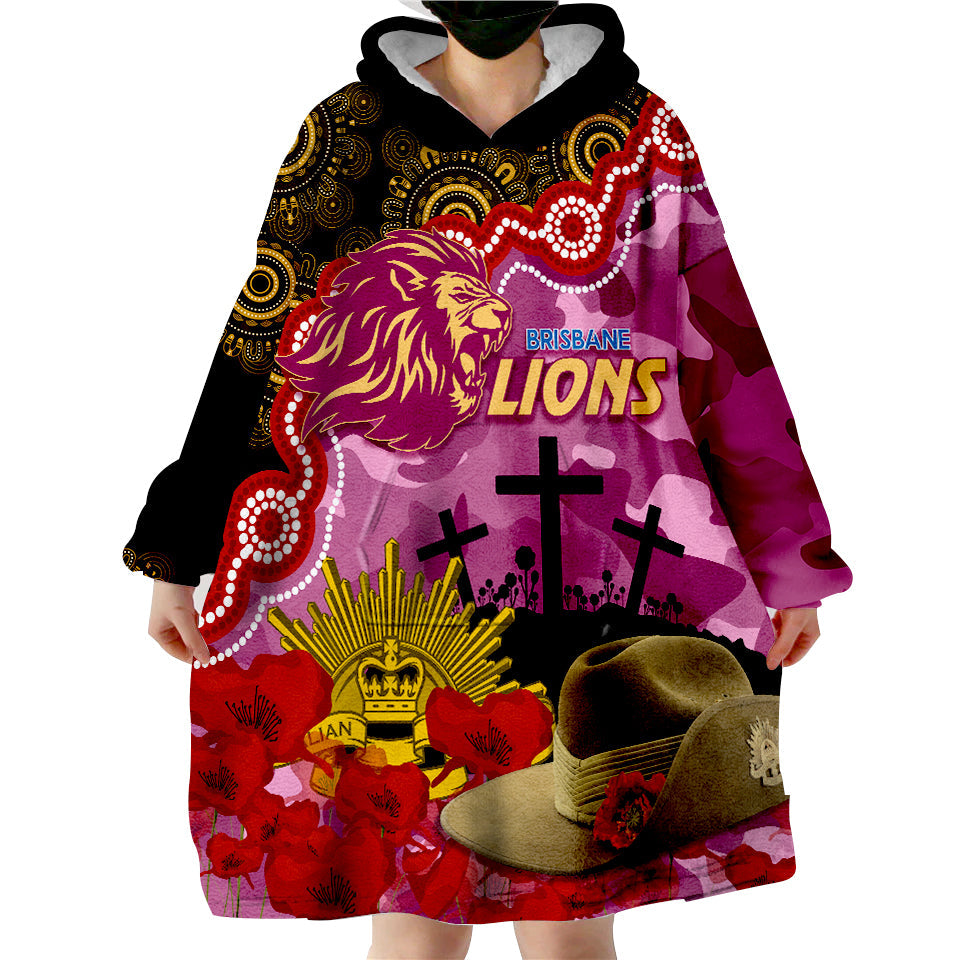 Lions Football ANZAC 2023 Wearable Hoodie Blanket Aboriginal Mix Slouch Hat - Vibe Hoodie Shop