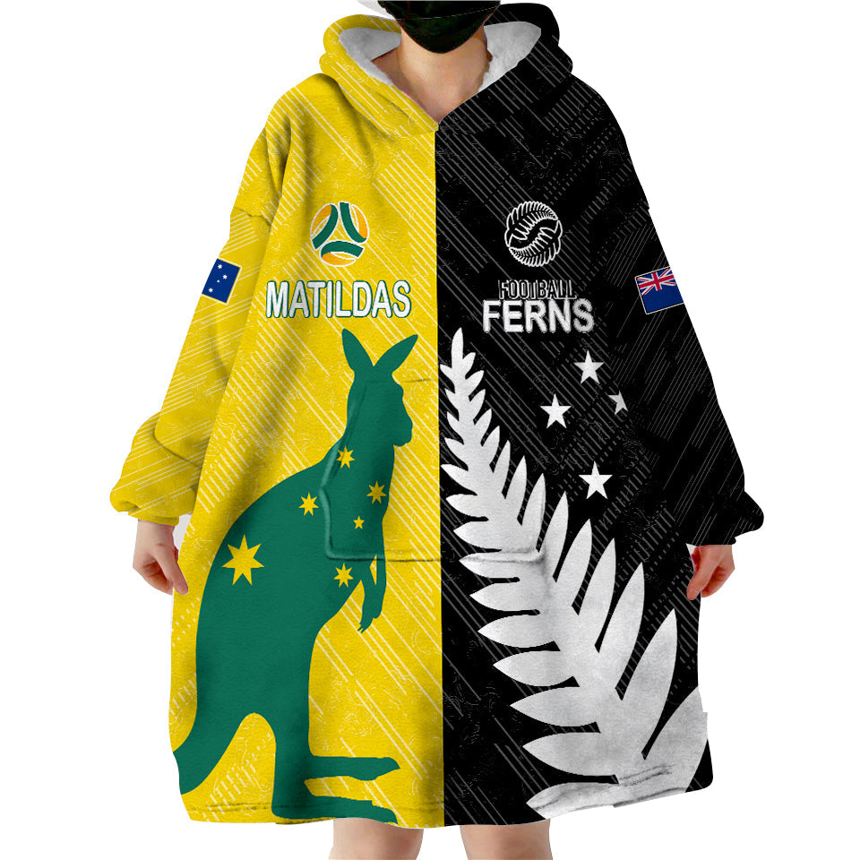 Australia Matildas Mix New Zealand Ferns World Cup Wearable Hoodie Blanket - Vibe Hoodie Shop