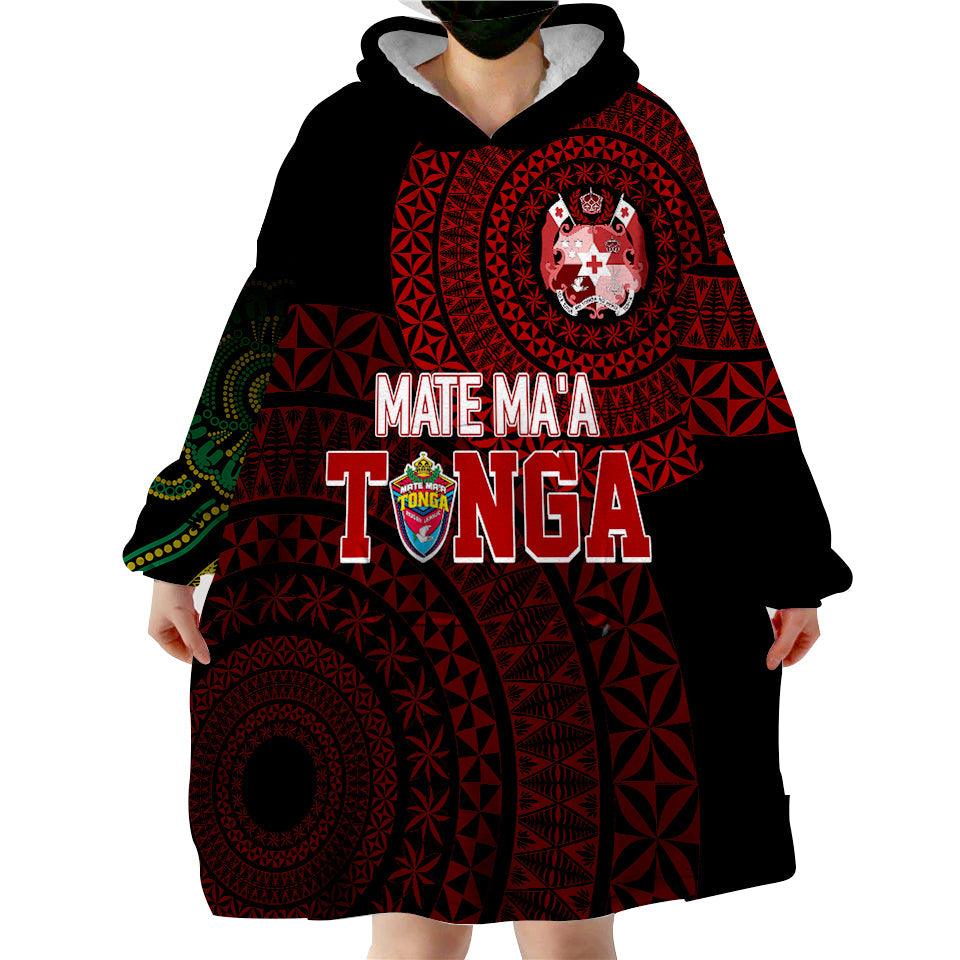 Personalised Aussie Wallabies Mix Mate Maa Tonga Wearable Hoodie Blanket Ver 01 - Vibe Hoodie Shop