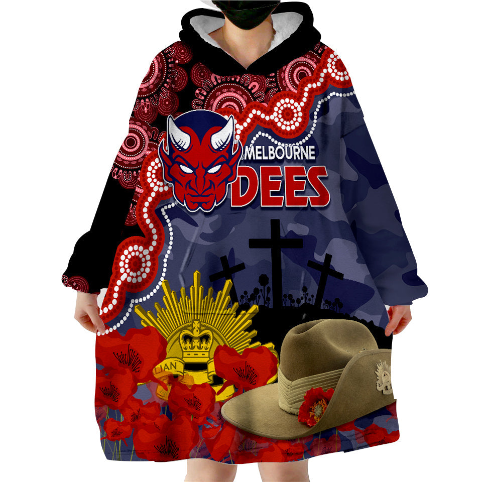Melbourne Dees Football ANZAC 2023 Wearable Hoodie Blanket Aboriginal Mix Slouch Hat - Vibe Hoodie Shop