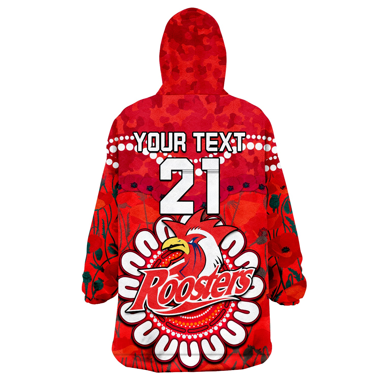 (Custom Personalised) Roosters Rugby ANZAC Wearable Blanket Hoodie Camouflage Poppy - Vibe Hoodie Shop