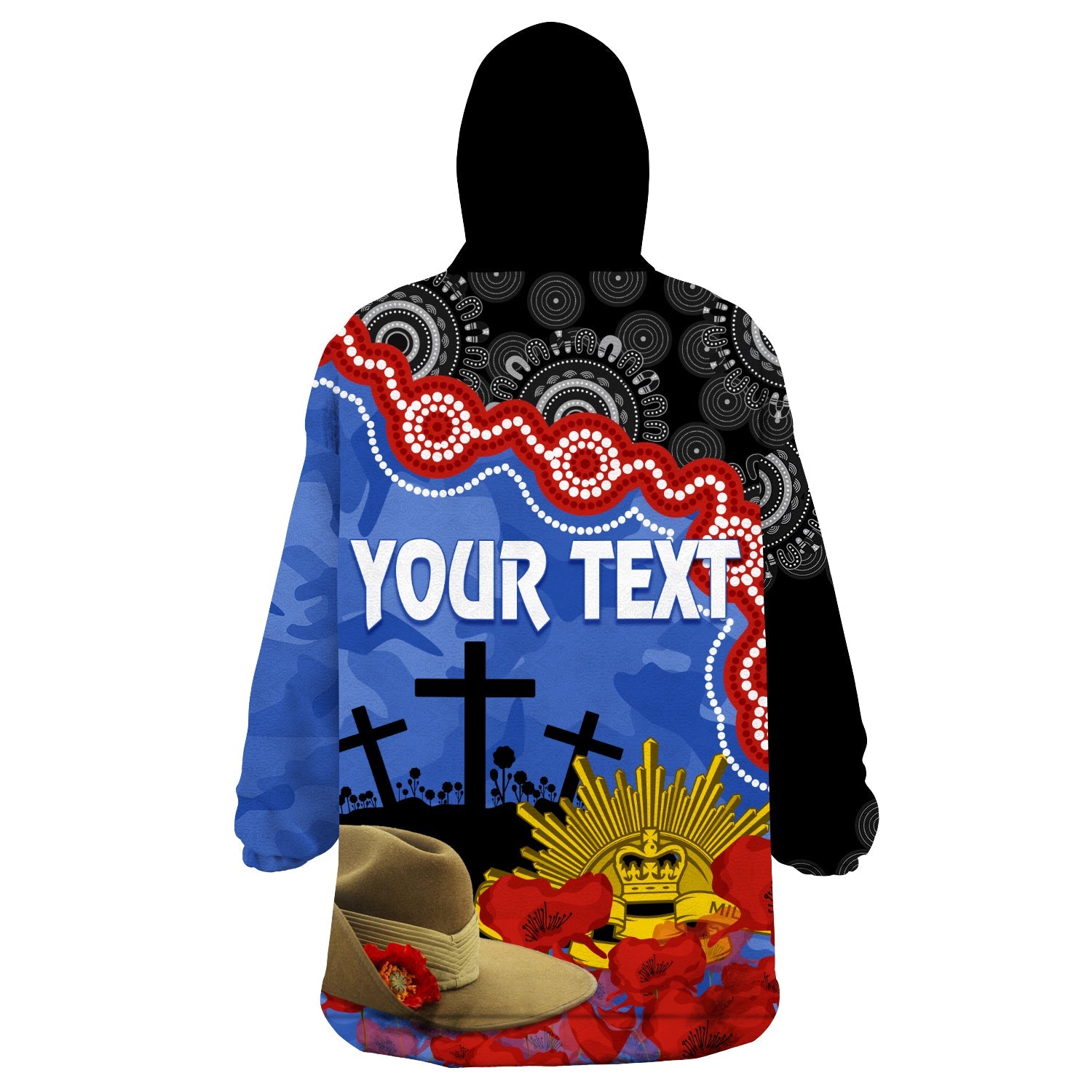 Kangaroos Football ANZAC 2023 Wearable Hoodie Blanket Aboriginal Mix Slouch Hat - Vibe Hoodie Shop