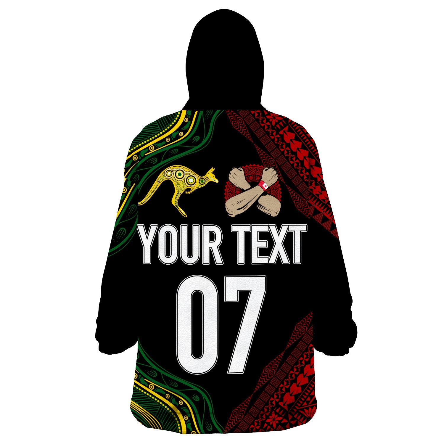 Personalised Aussie Kangaroos Mix Mate Maa Tonga Wearable Hoodie Blanket Aboriginal with Kupesi - Vibe Hoodie Shop