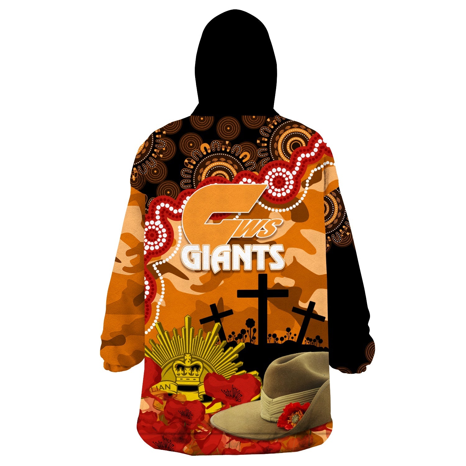The Giants Football ANZAC 2023 Wearable Hoodie Blanket Aboriginal Mix Slouch Hat - Vibe Hoodie Shop