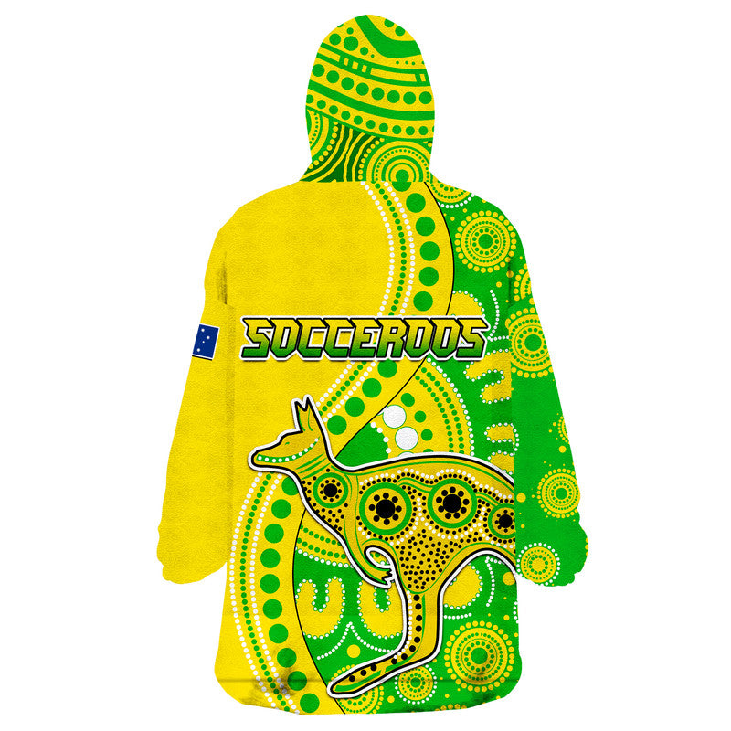 Australia Kangaroo Soccer World Cup Wearable Blanket Hoodie Socceroos Aboriginal - Vibe Hoodie Shop