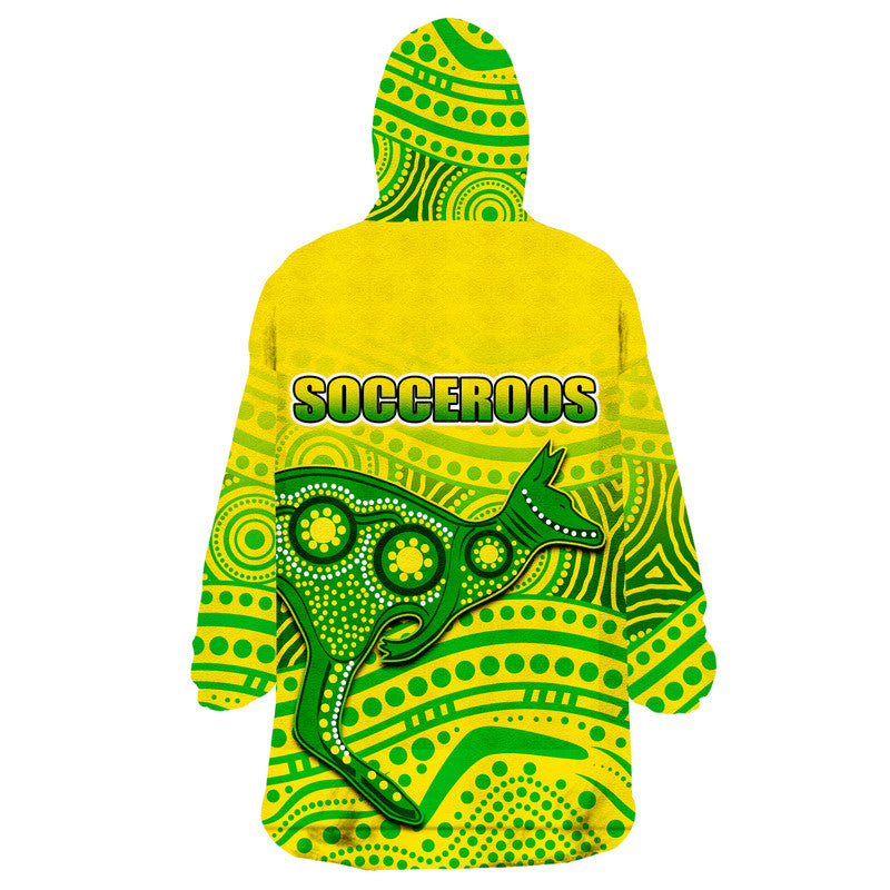 Australia Aboriginal Soccer Wearable Blanket Hoodie Kangaroo Socceroos Art Style - Vibe Hoodie Shop