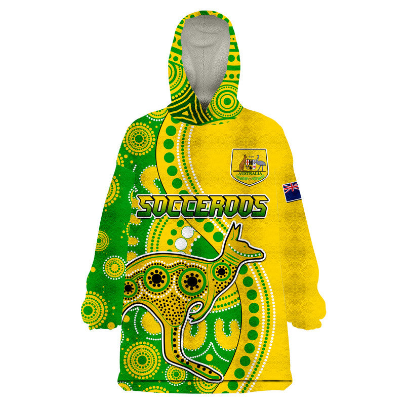 Australia Kangaroo Soccer World Cup Wearable Blanket Hoodie Socceroos Aboriginal - Vibe Hoodie Shop