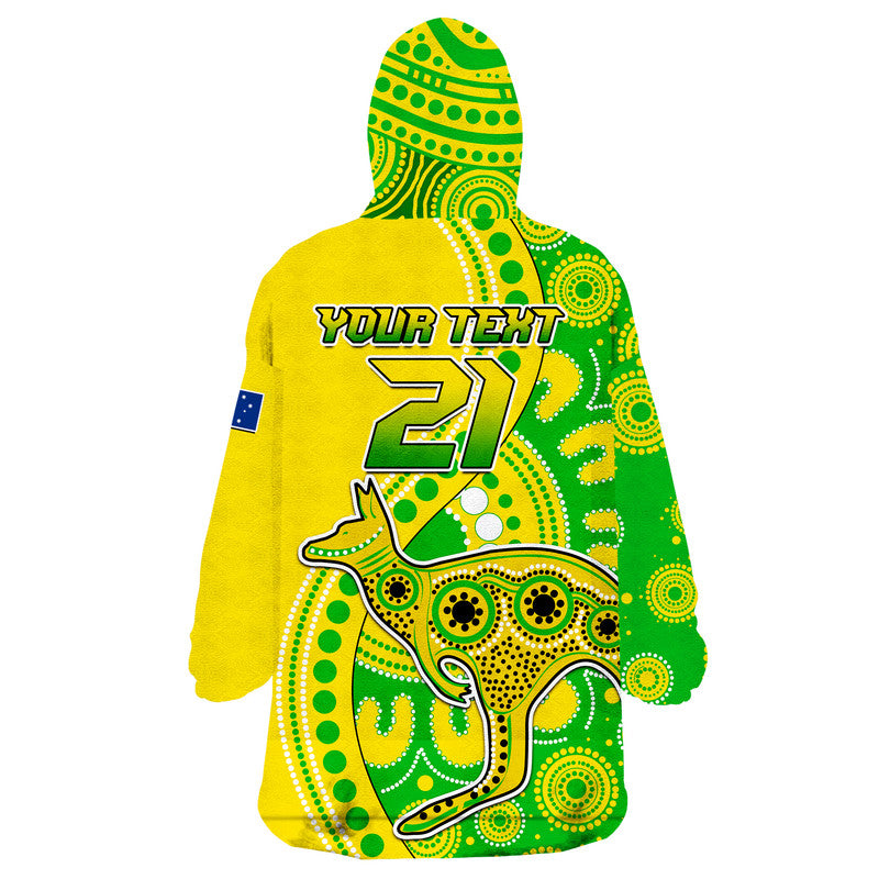 (Custom Personalised) Australia Kangaroo Soccer World Cup Wearable Blanket Hoodie Socceroos Aboriginal - Vibe Hoodie Shop