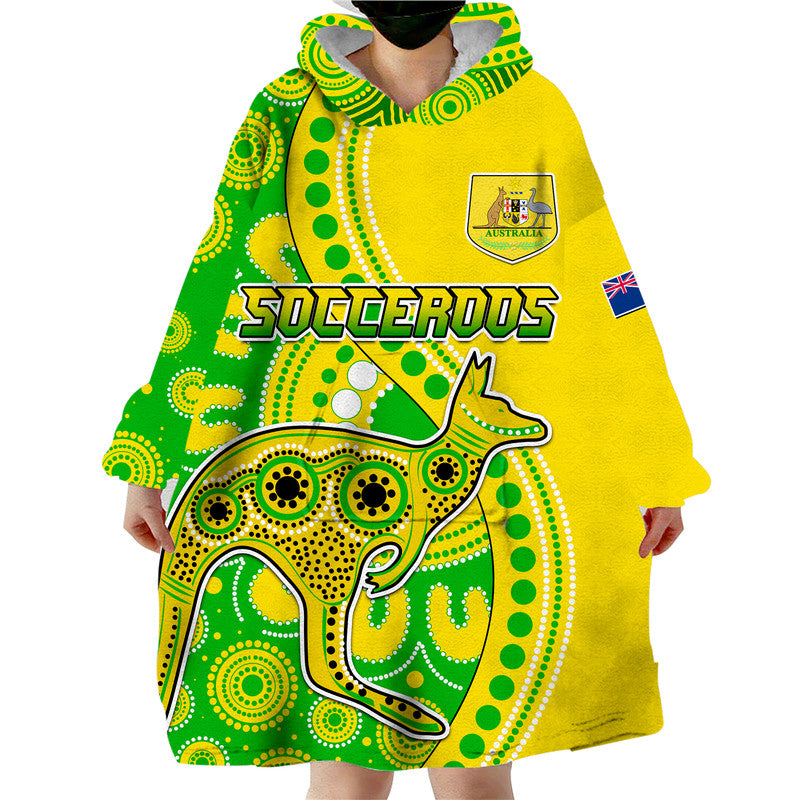 Australia Kangaroo Soccer World Cup Wearable Blanket Hoodie Socceroos Aboriginal - Vibe Hoodie Shop