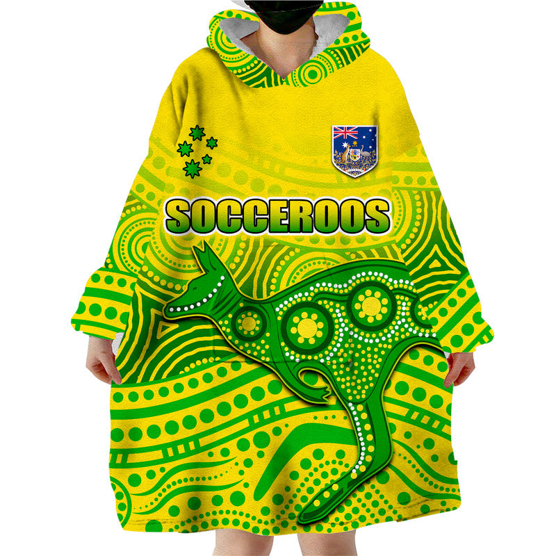 Australia Aboriginal Soccer Wearable Blanket Hoodie Kangaroo Socceroos Art Style - Vibe Hoodie Shop