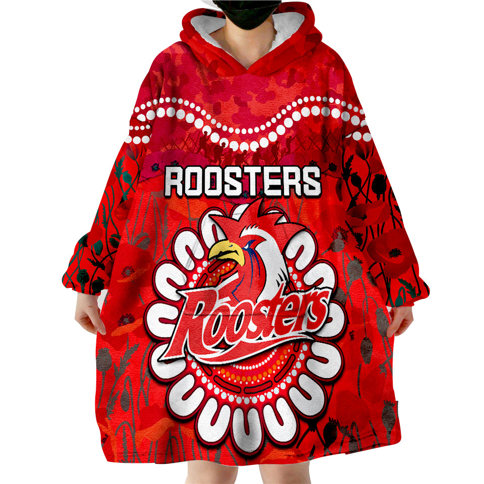 Roosters Rugby ANZAC Wearable Blanket Hoodie Camouflage Poppy - Vibe Hoodie Shop