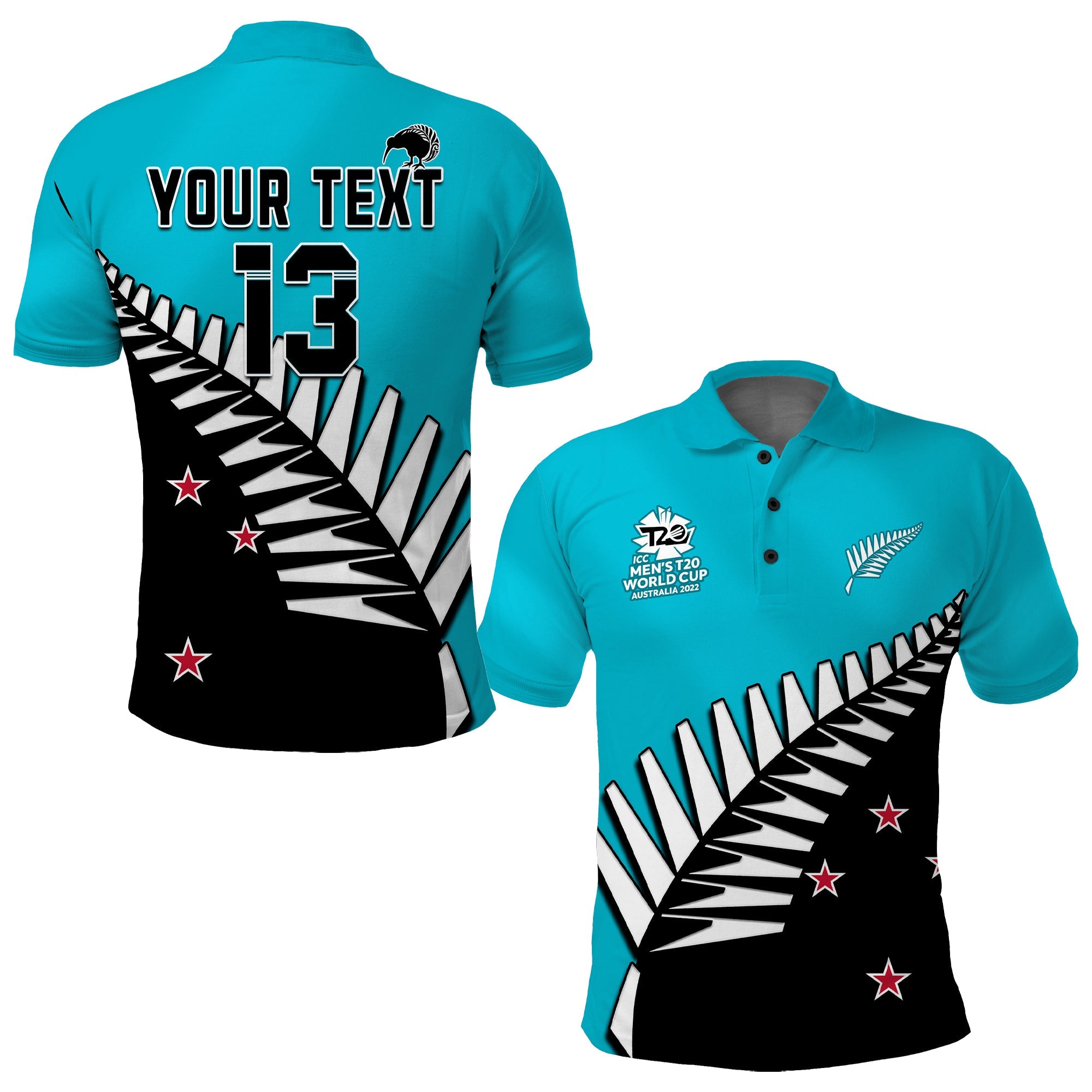 (Custom Text and Number) New Zealand Cricket Polo Shirt Go Black Cap Champions Blue Vibe - Vibe Hoodie Shop