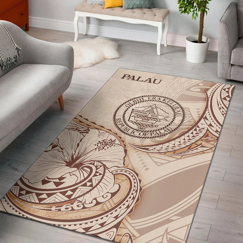 Palau Area Rug - Hibiscus Flowers Vintage Style - Vibe Hoodie Shop