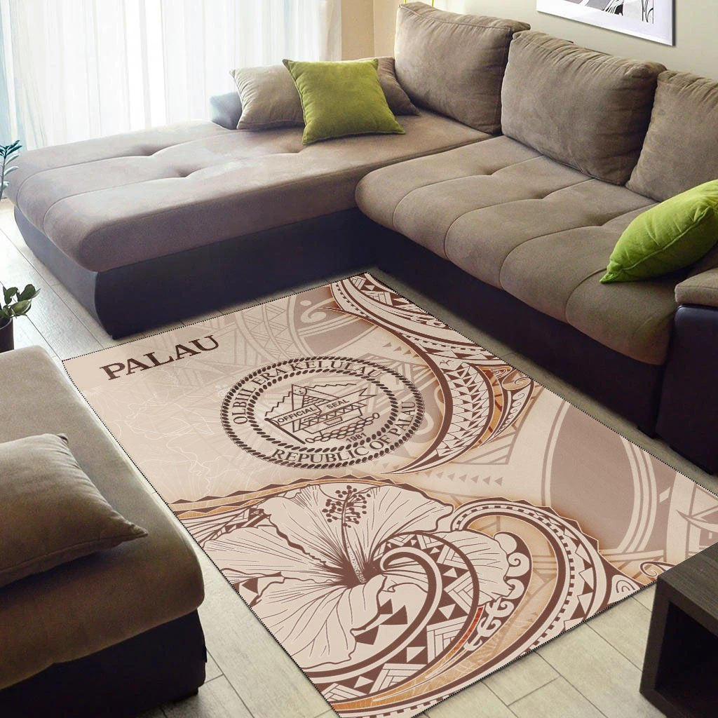 Palau Area Rug - Hibiscus Flowers Vintage Style - Vibe Hoodie Shop