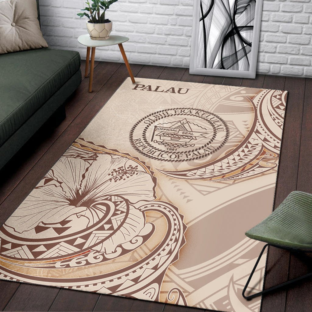 Palau Area Rug - Hibiscus Flowers Vintage Style - Vibe Hoodie Shop