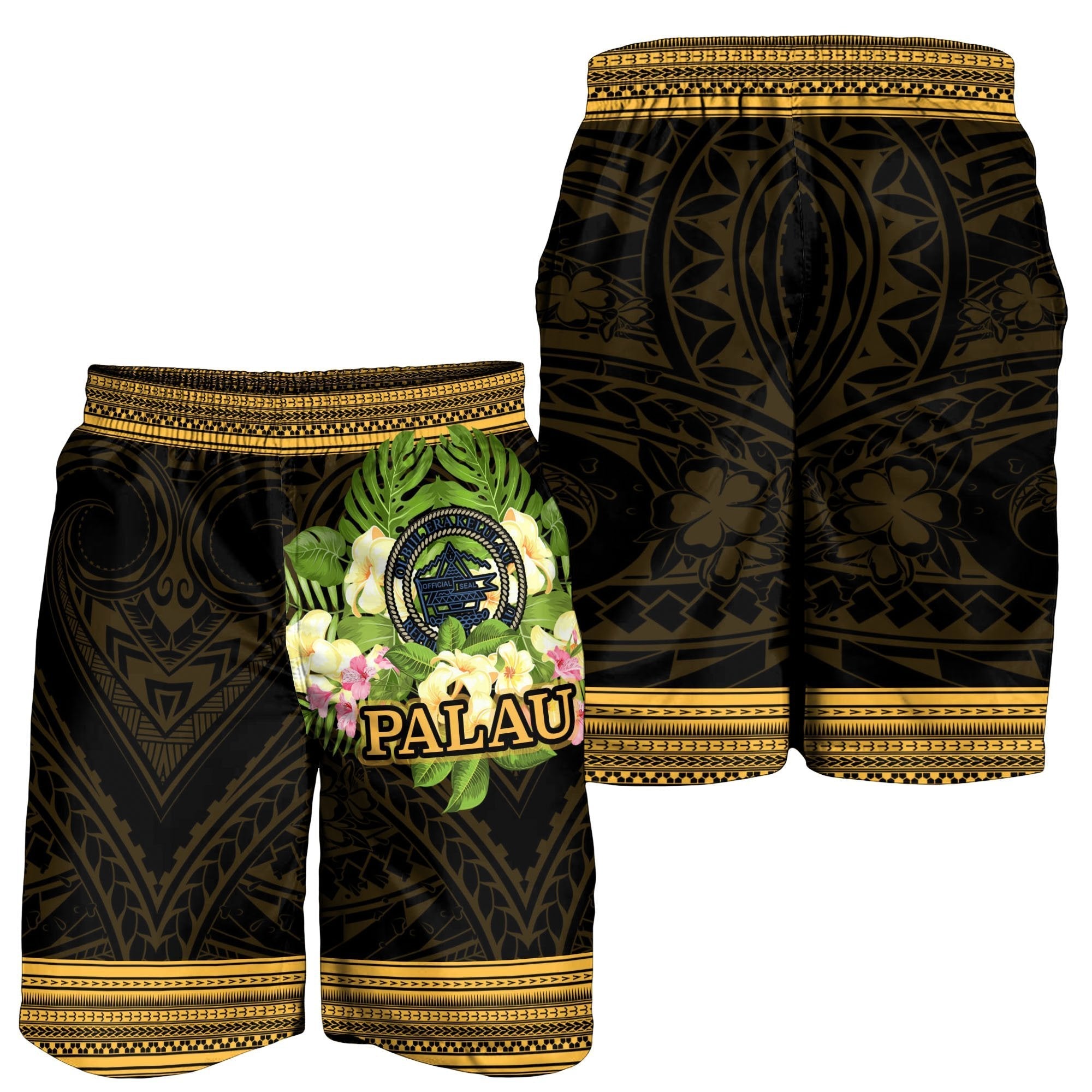 Palau Men's Shorts - Polynesian Gold Patterns Collection - Vibe Hoodie Shop