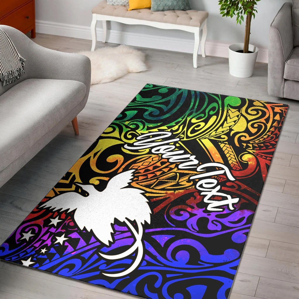 Papua New Guinea Custom Personalised Area Rug - Rainbow Polynesian Pattern - Vibe Hoodie Shop