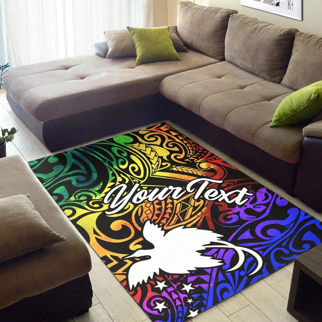 Papua New Guinea Custom Personalised Area Rug - Rainbow Polynesian Pattern - Vibe Hoodie Shop