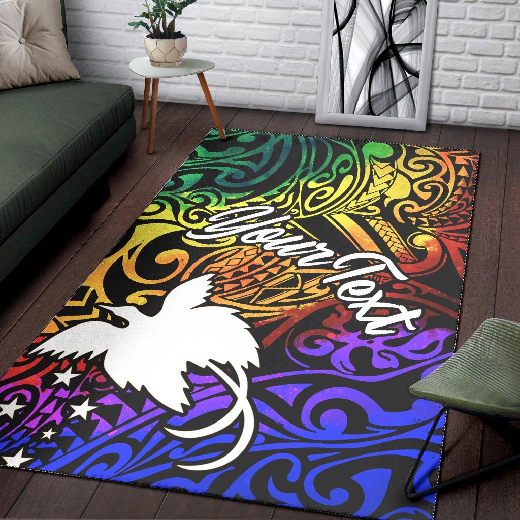 Papua New Guinea Custom Personalised Area Rug - Rainbow Polynesian Pattern - Vibe Hoodie Shop