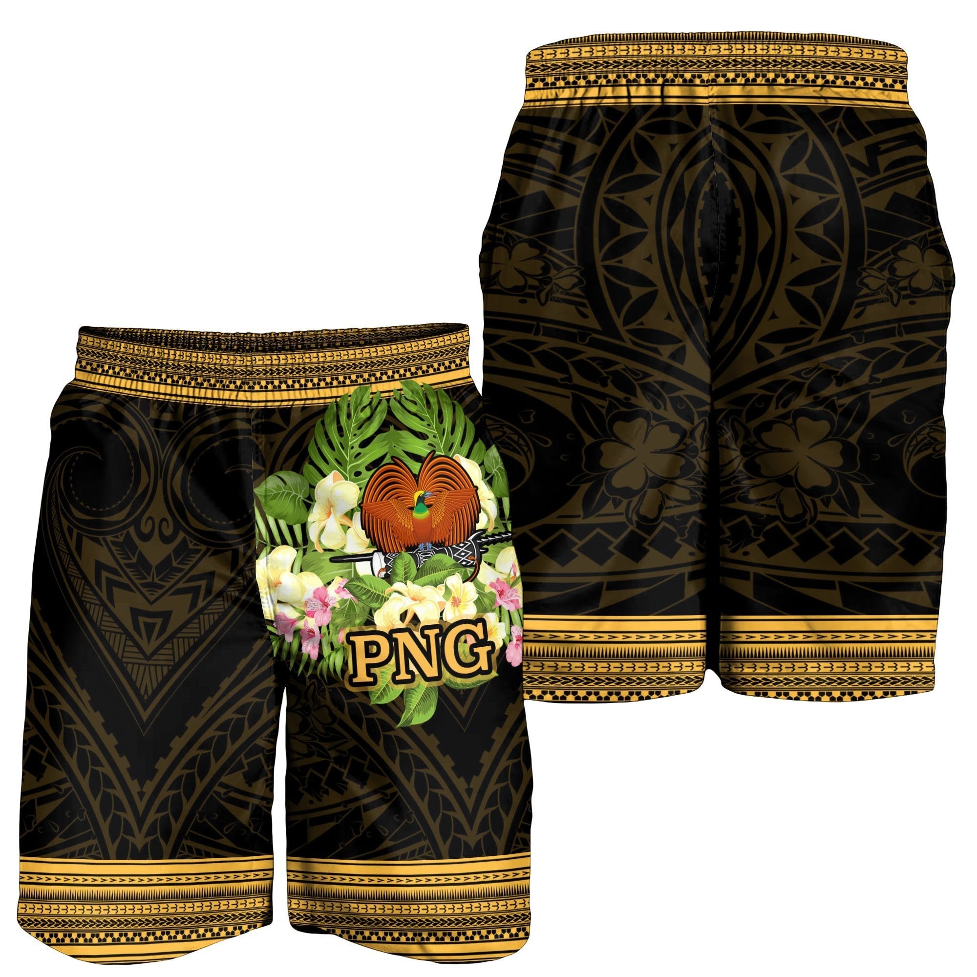 Papua New Guinea Men's Shorts - Polynesian Gold Patterns Collection - Vibe Hoodie Shop