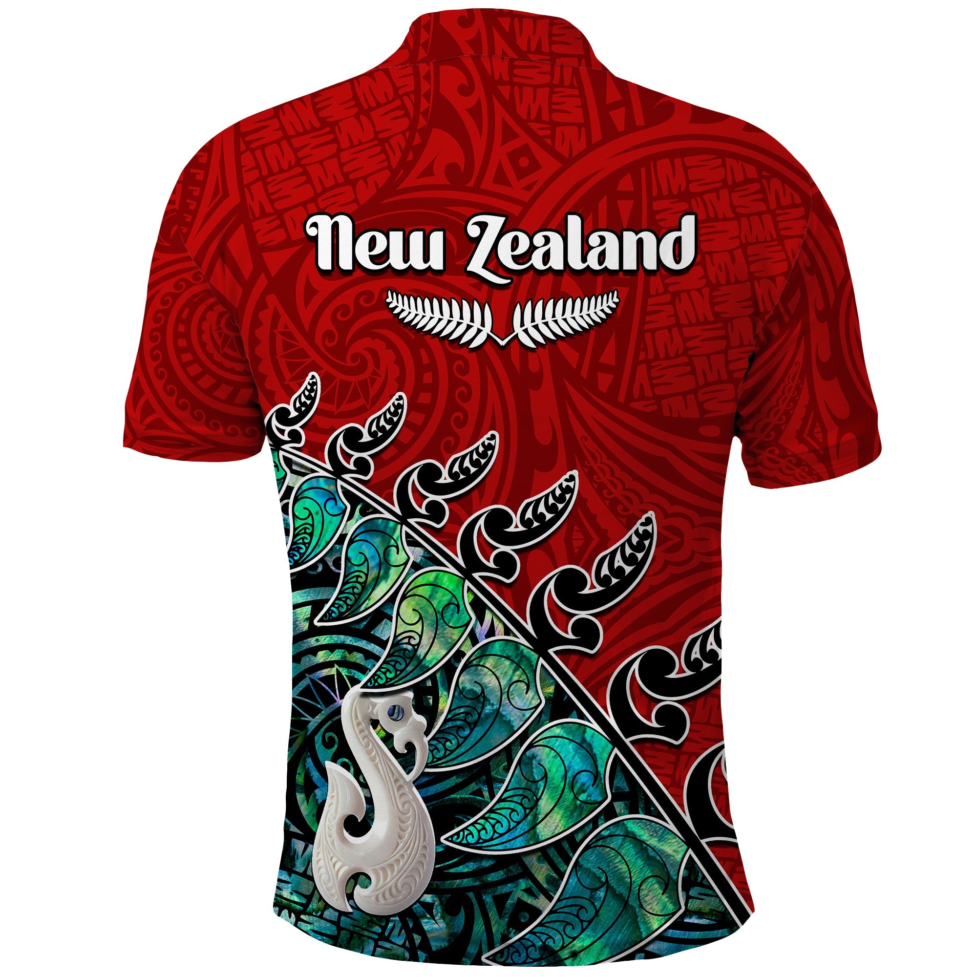 (Custom Personalised) New Zealand Maori Polo Shirt Fern and Manaia Version Red - Vibe Hoodie Shop