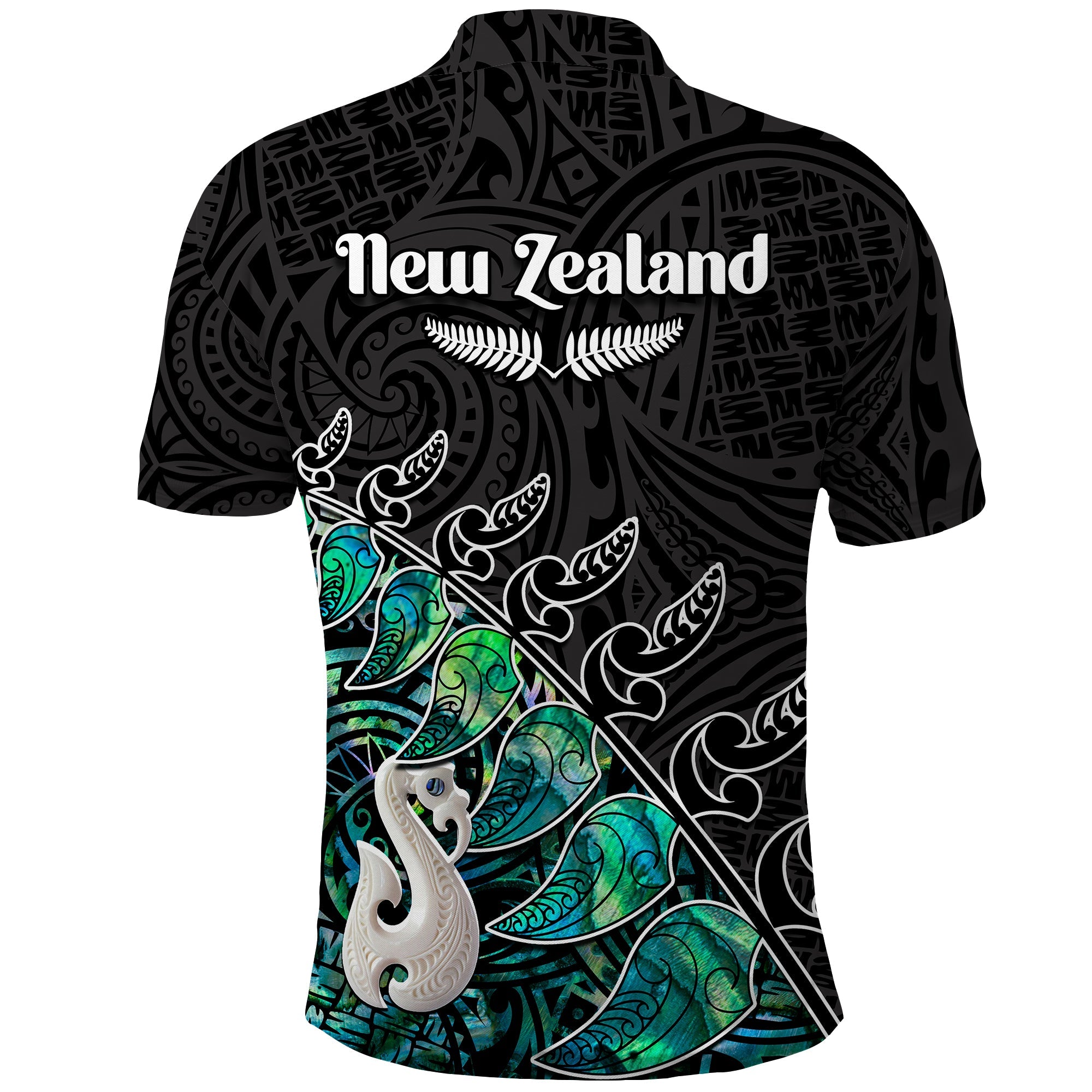 New Zealand Maori Polo Shirt Fern and Manaia Version Black - Vibe Hoodie Shop