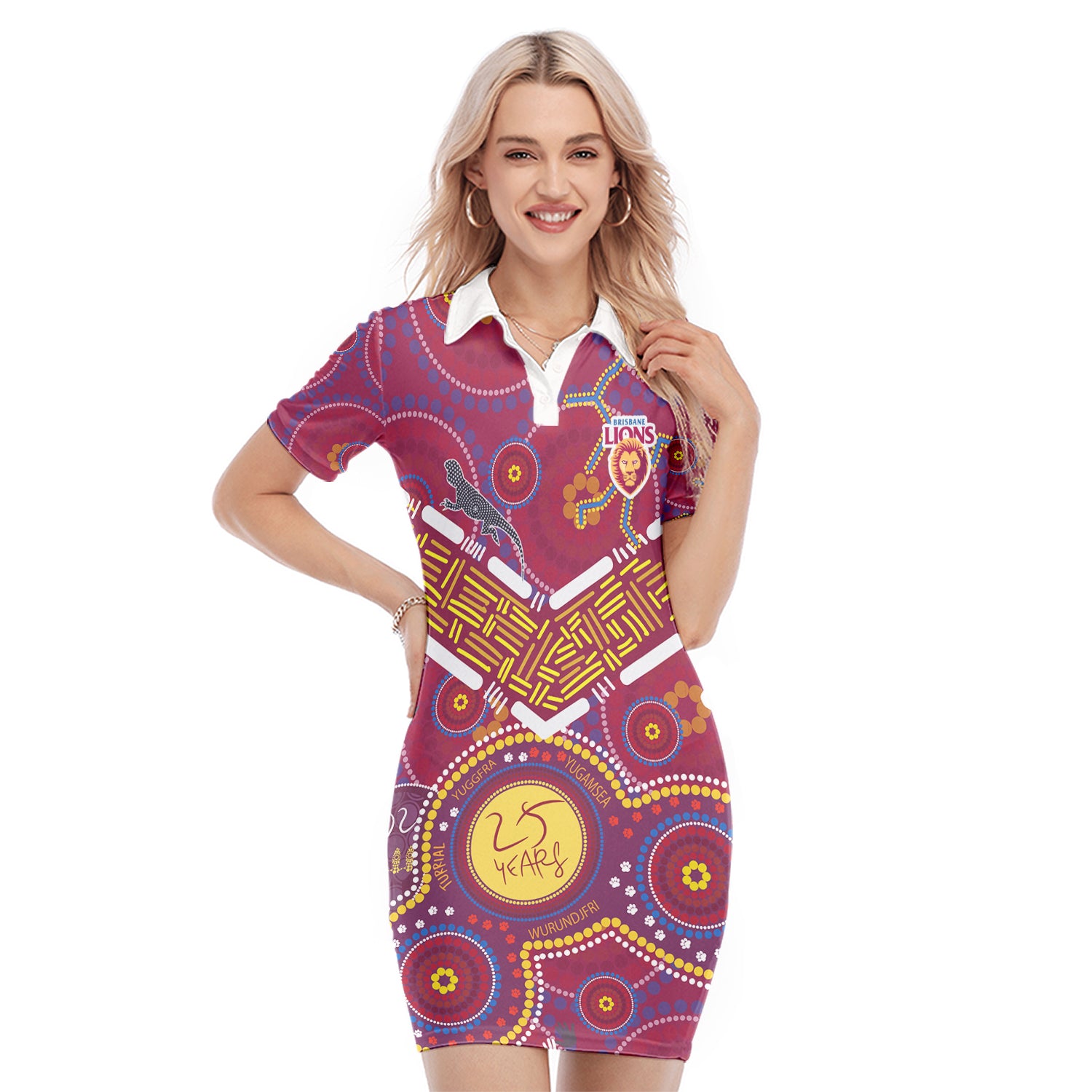 Brisbane Football Polo Dress Indigenous Pattern Go Lions Unique Version LT14