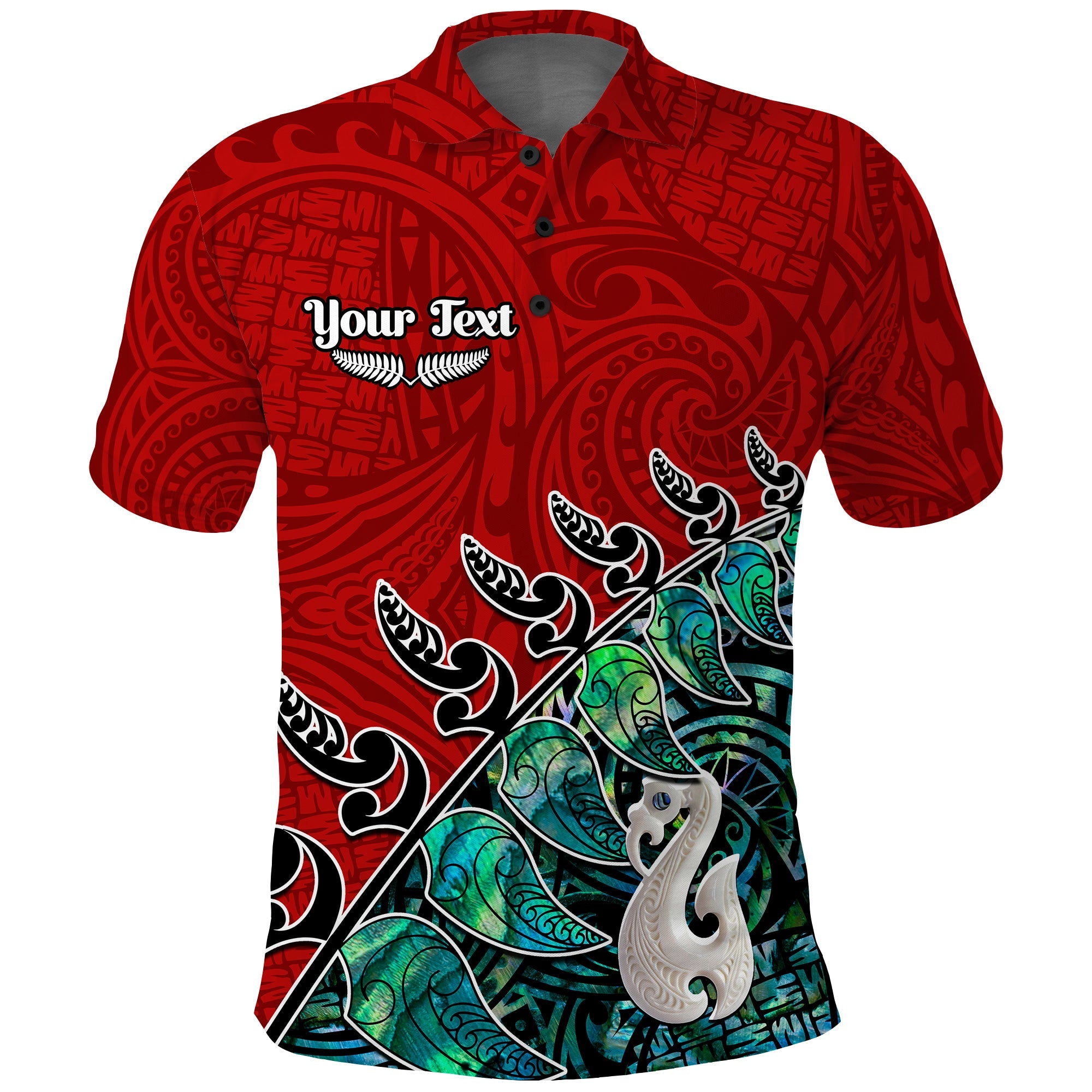 (Custom Personalised) New Zealand Maori Polo Shirt Fern and Manaia Version Red - Vibe Hoodie Shop