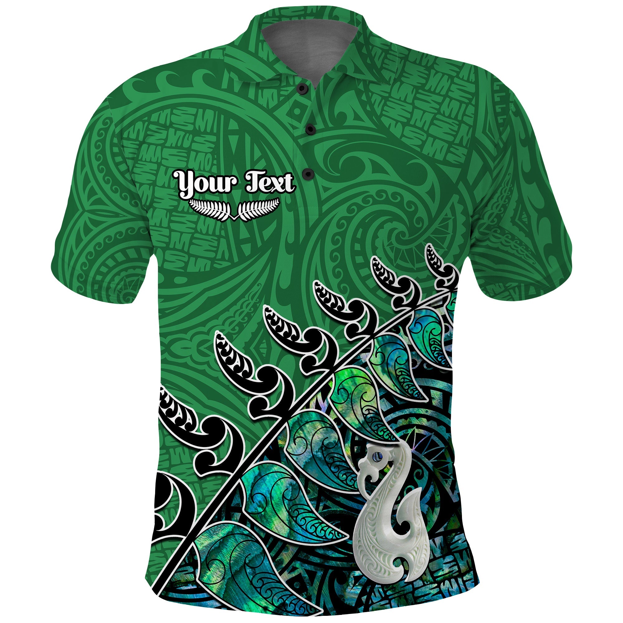 (Custom Personalised) New Zealand Maori Polo Shirt Fern and Manaia Version Green - Vibe Hoodie Shop