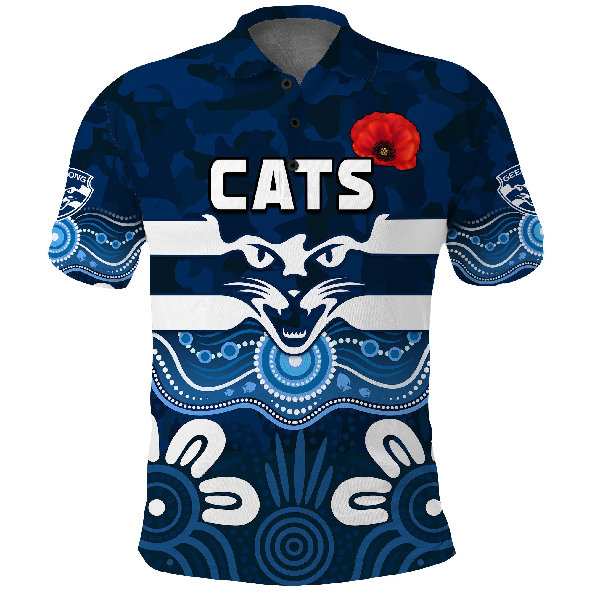 Cats ANZAC 2022 Polo Shirt Geelong Football Aboriginal Poppy - Vibe Hoodie Shop