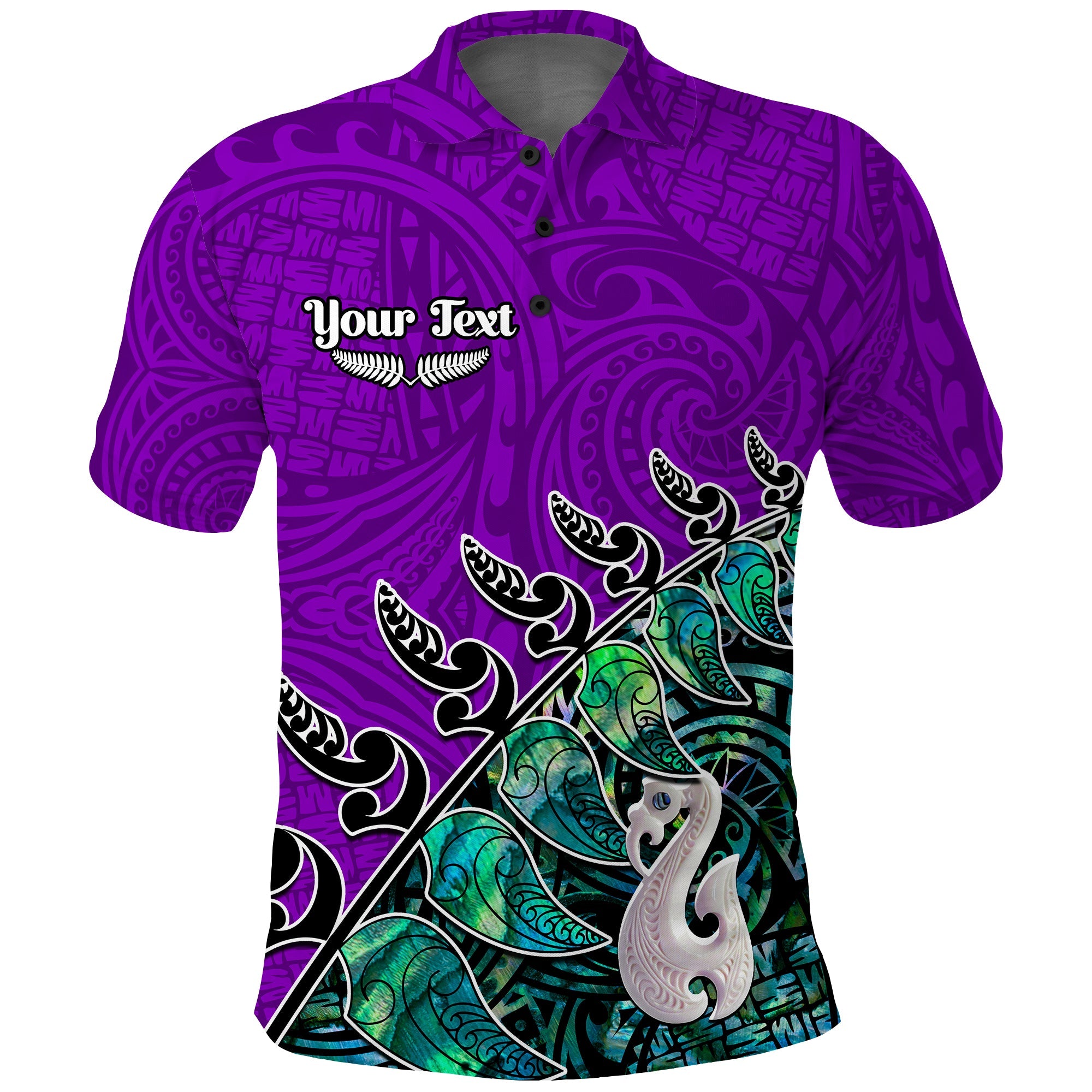 (Custom Personalised) New Zealand Maori Polo Shirt Fern and Manaia Version Purple - Vibe Hoodie Shop