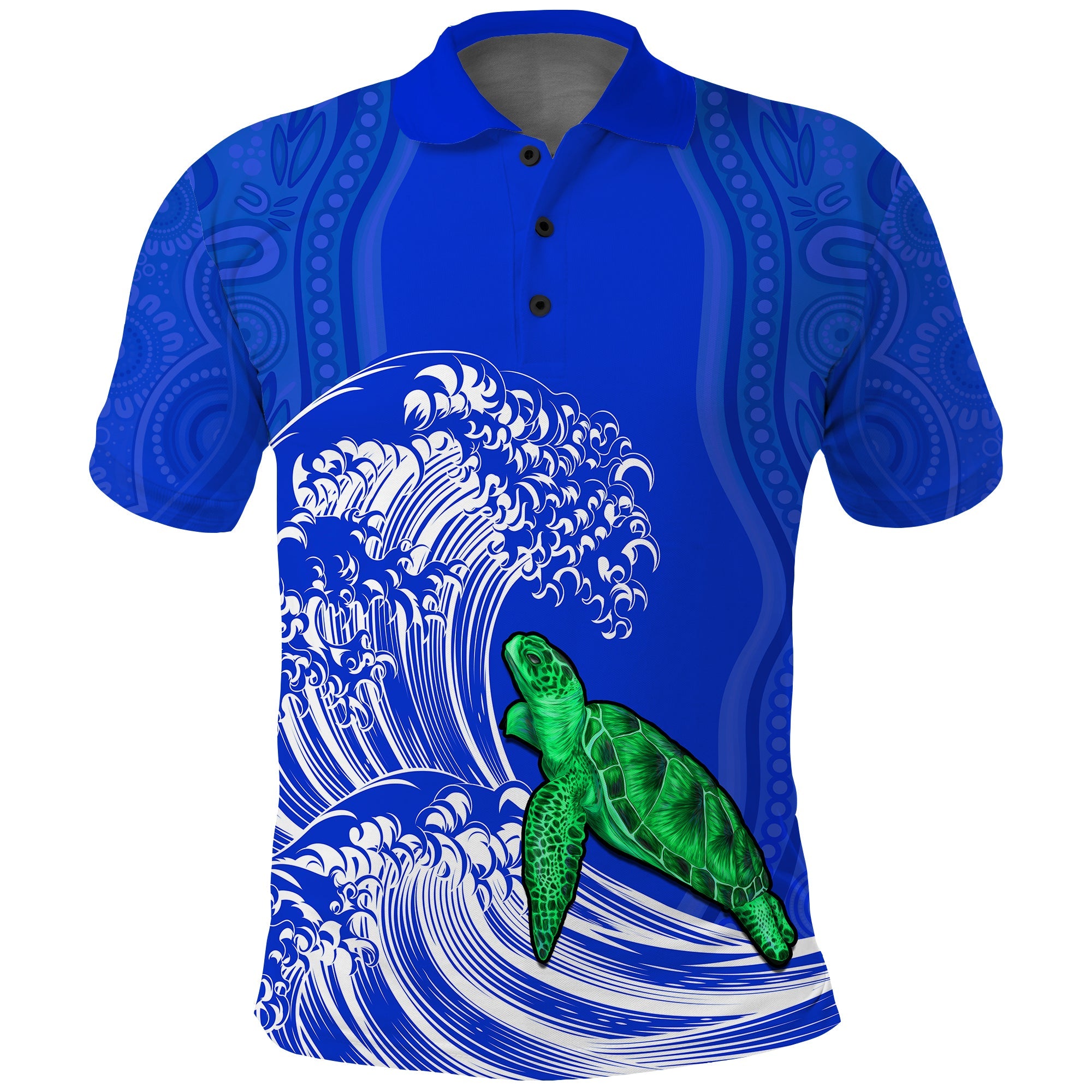 Torres Strait Islands Polo Shirt The Dhari Mix Aboriginal Turtle Version Blue - Vibe Hoodie Shop