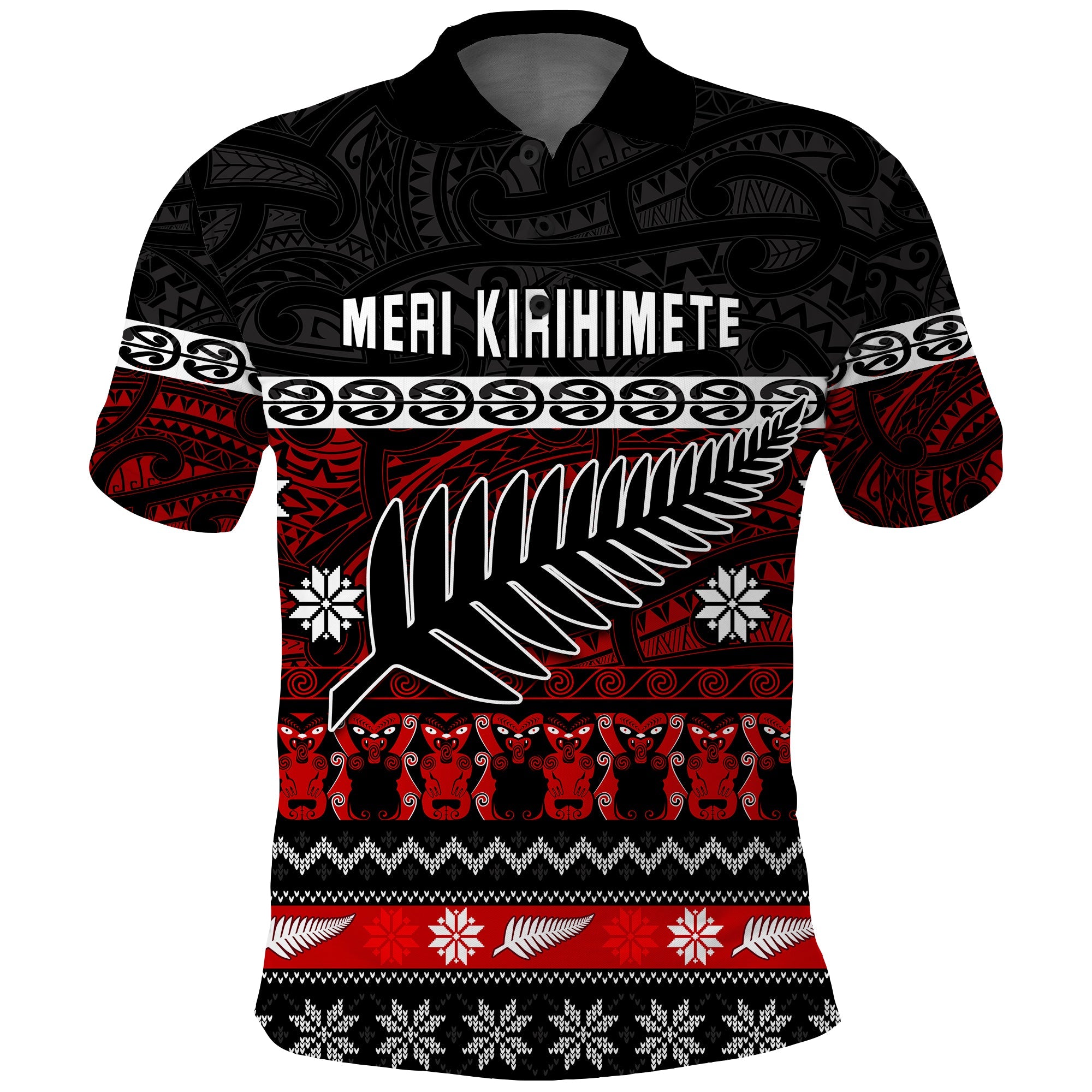 New Zealand Silver Fern Christmas Polo Shirt Maori Meri Kirihimete - Vibe Hoodie Shop