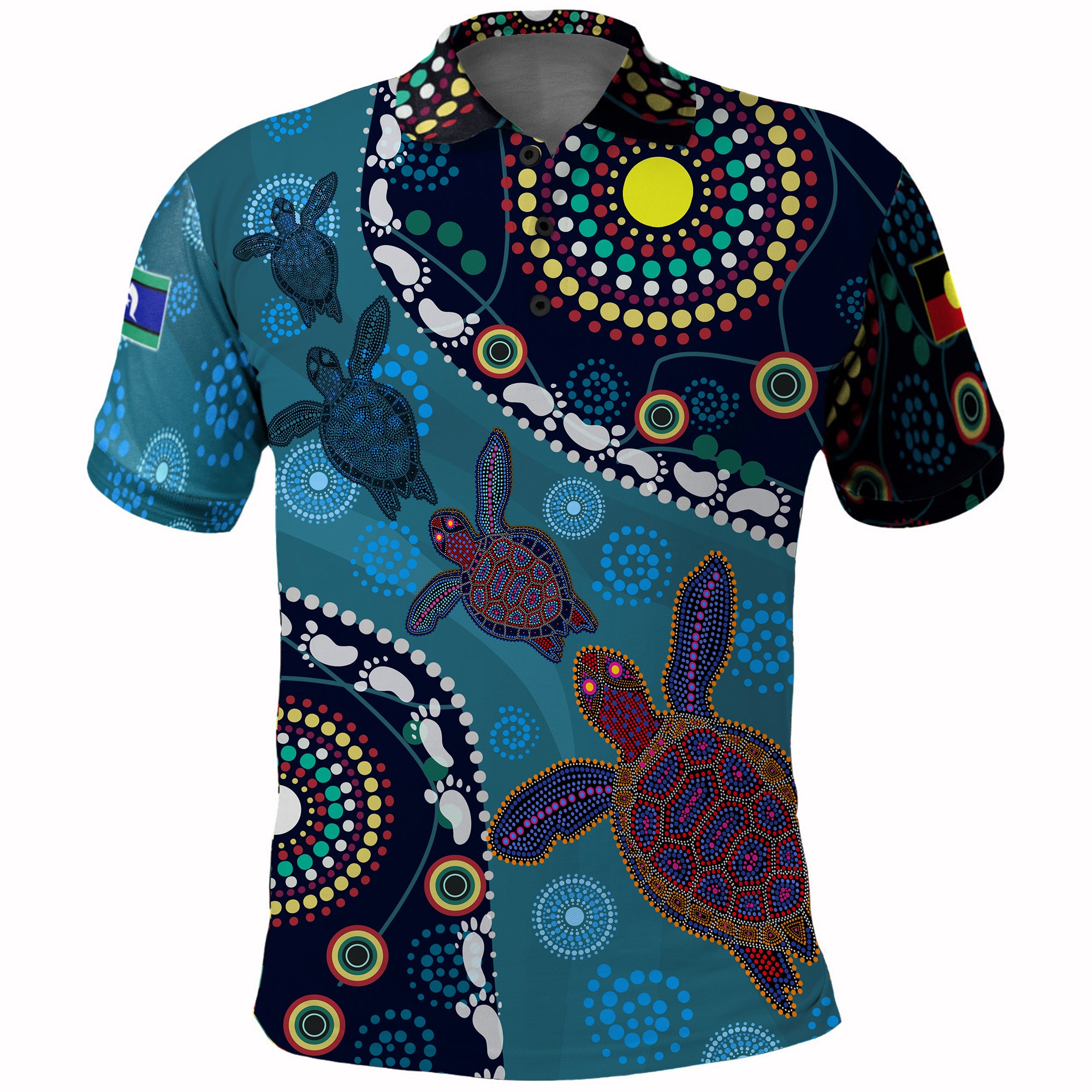 Indigenous Polo shirt - Dreamtime Turtle With Aboriginal and Torres Strait Islanders Flag RLT13 - Vibe Hoodie Shop