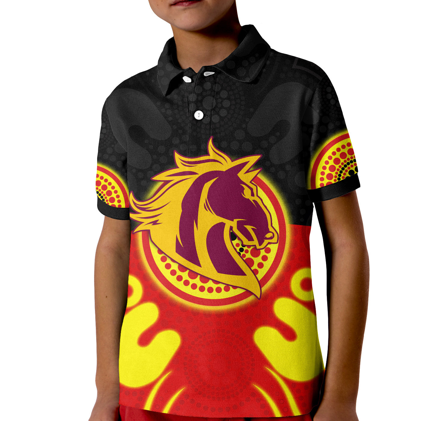 (Custom Personalised) Broncos Indigenous Polo Shirt KID Style Aboriginal Flag - Vibe Hoodie Shop