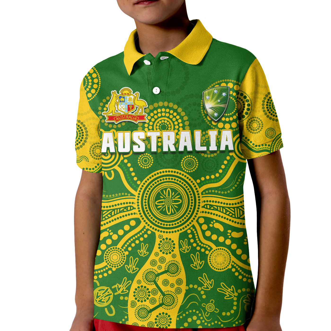 (Custom Text And Number) Cricket Australia Polo Shirt KID Aussie 2022 Indigenous Special Version 2 - Vibe Hoodie Shop