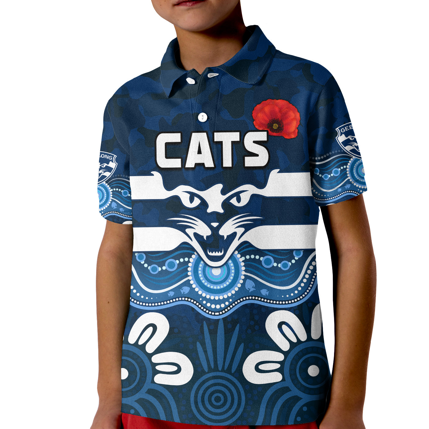 Cats ANZAC 2022 Polo Shirt Geelong Football Aboriginal Poppy - Vibe Hoodie Shop