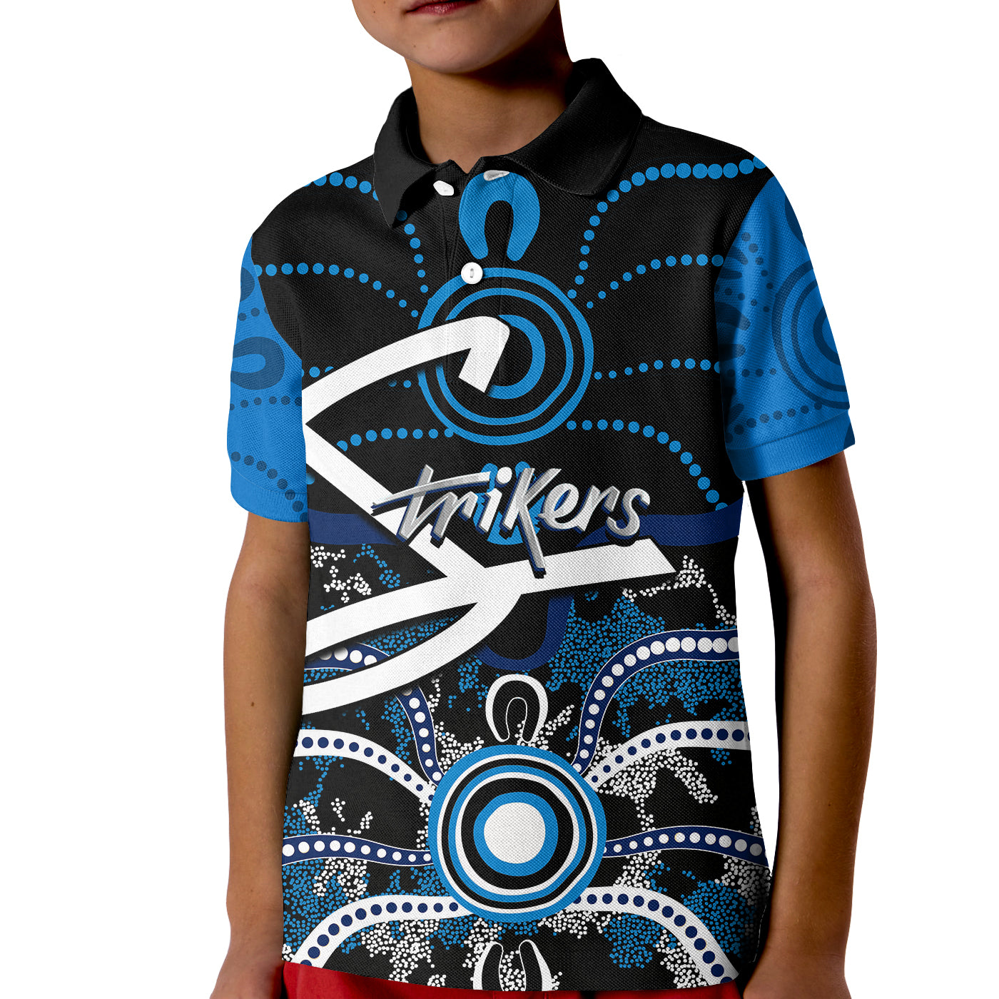 (Custom Personalised And Number) Adelaide Strikers Polo shirt KID Cricket Dot Aboriginal - Vibe Hoodie Shop