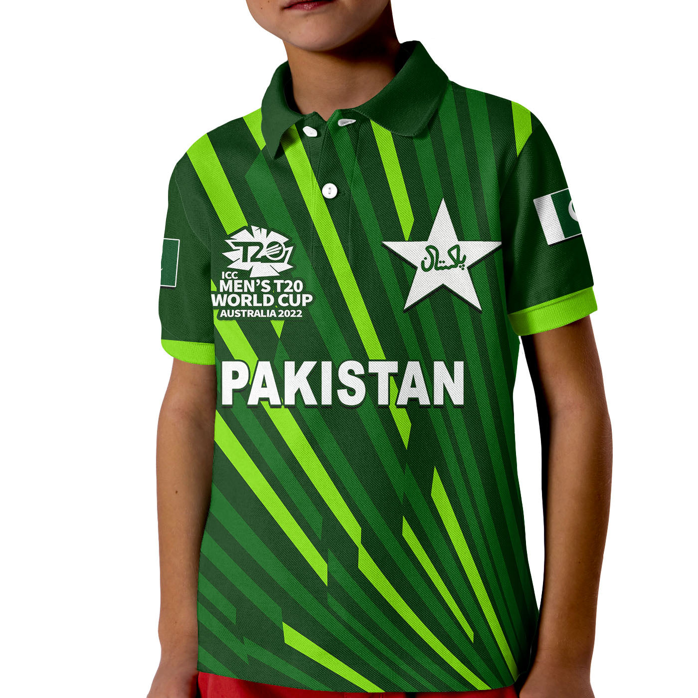 (Custom Personalised And Number) Pakistan Cricket Men's T20 World Cup Polo Shirt KID - Vibe Hoodie Shop