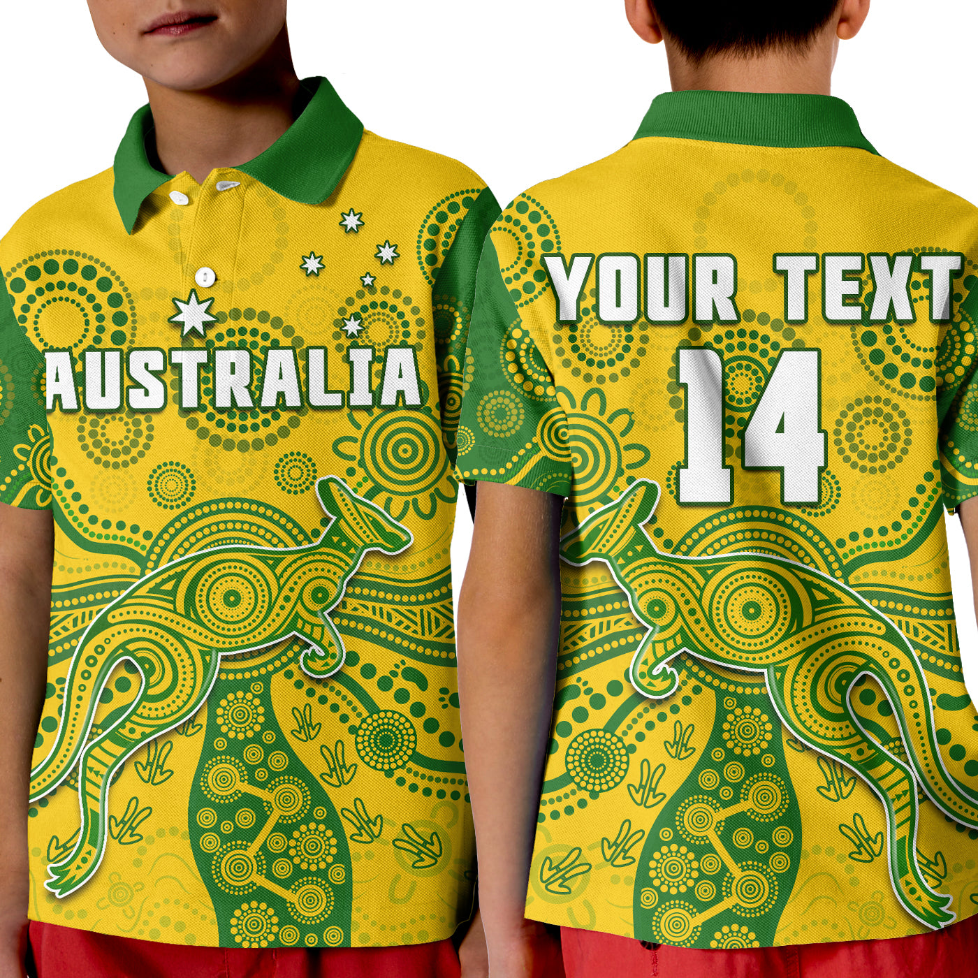 (Custom Text And Number) Australia Polo Shirt KID National Colours Proud Aussie Special Indigenous - Vibe Hoodie Shop