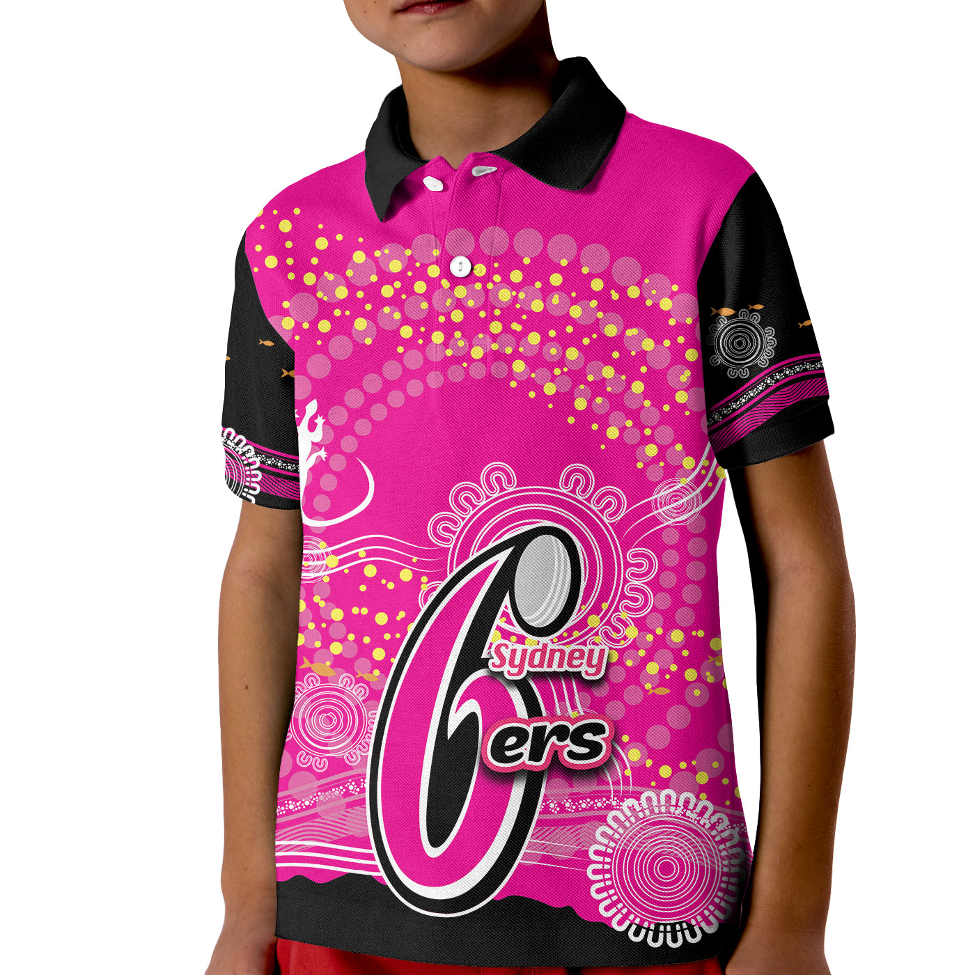 (Custom Personalised And Number) Sydney Sixers Polo shirt KID Cricket Aboriginal Vibe - Vibe Hoodie Shop