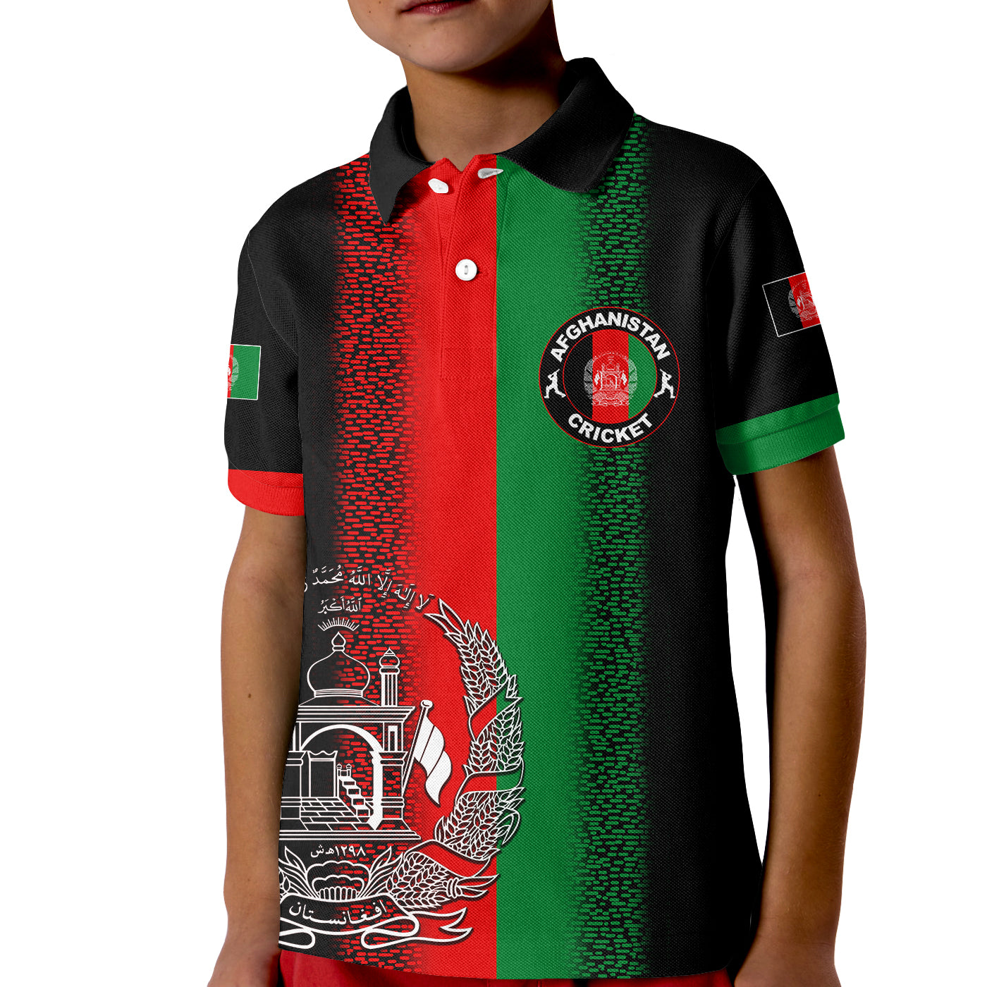 (Custom Personalised And Number) Afghanistan Cricket Jersey Polo Shirt KID - Vibe Hoodie Shop