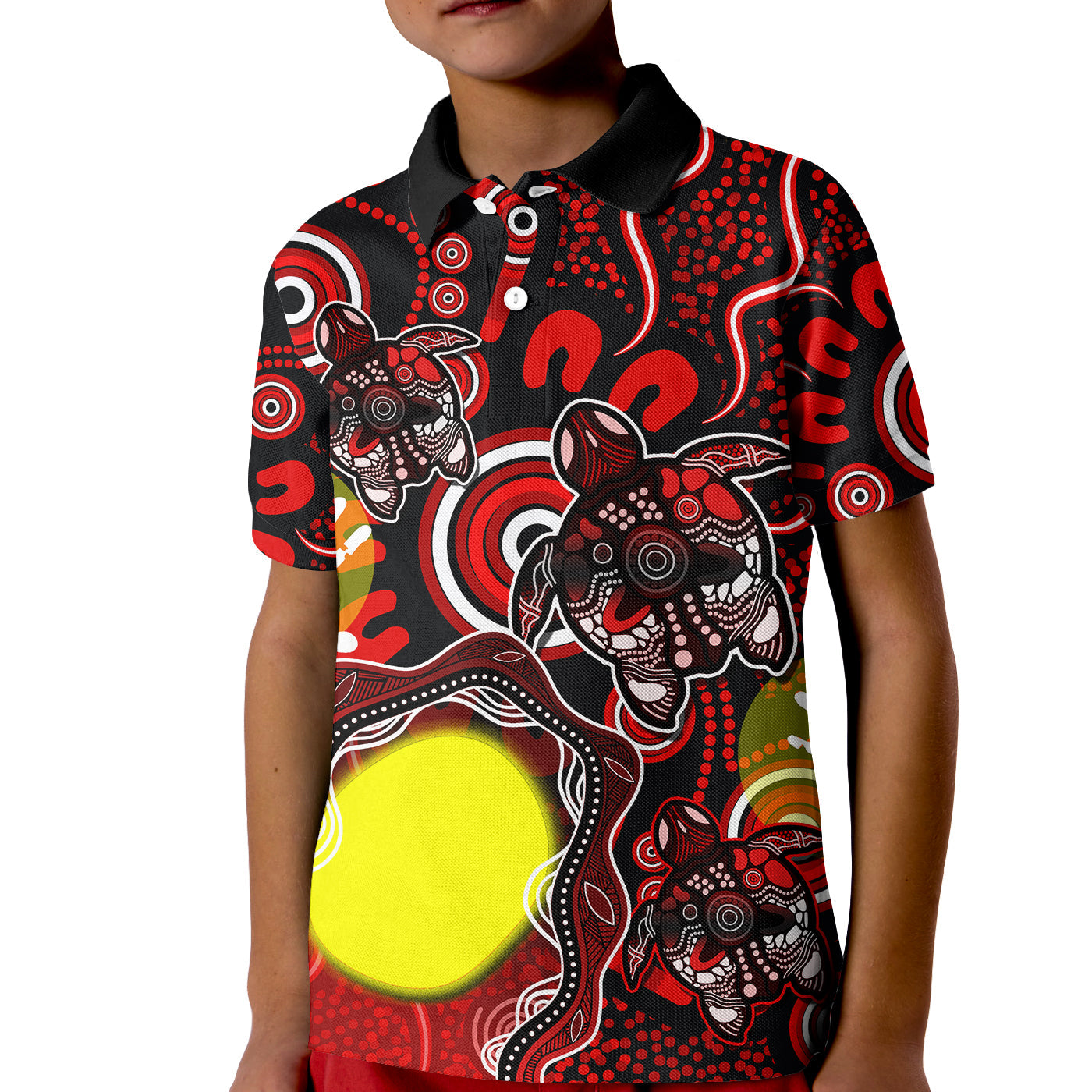 (Custom Personalised) Aboriginal Flag NAIDOC Turtle Polo Shirt KID - Vibe Hoodie Shop