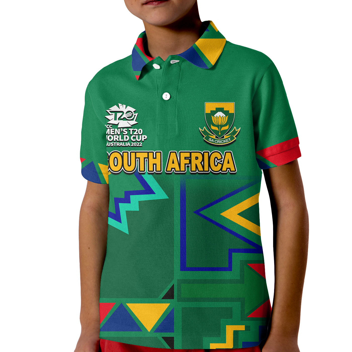 (Custom Personalised And Number) South Africa Cricket Men's T20 World Cup Polo Shirt KID Ver.2022 - Vibe Hoodie Shop