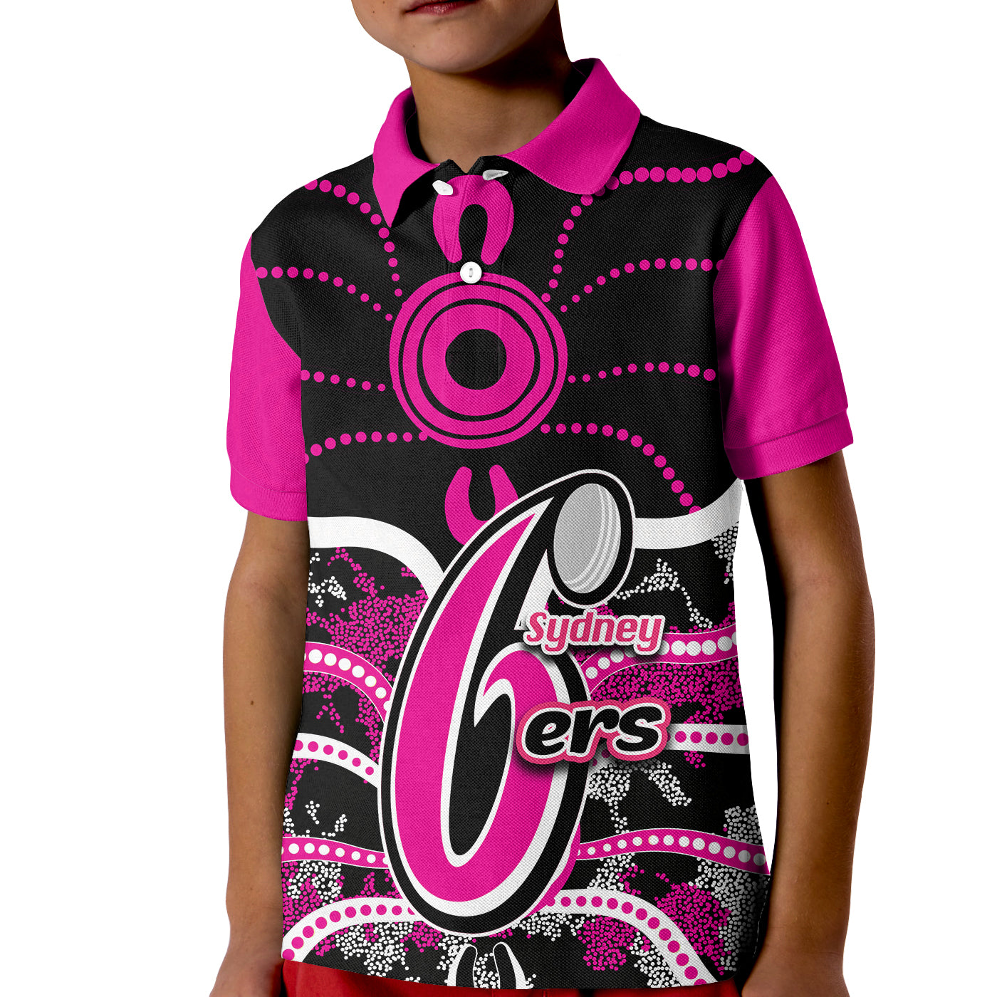 (Custom Personalised And Number) Sydney Sixers Polo shirt KID Cricket Dot Aboriginal - Vibe Hoodie Shop