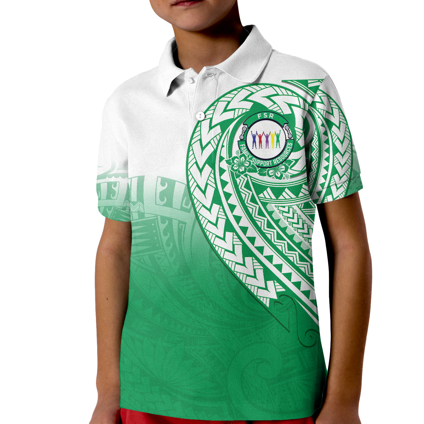 Family Support Resources Polo Shirt FSR Mix Polynesian Pattern Green - Vibe Hoodie Shop