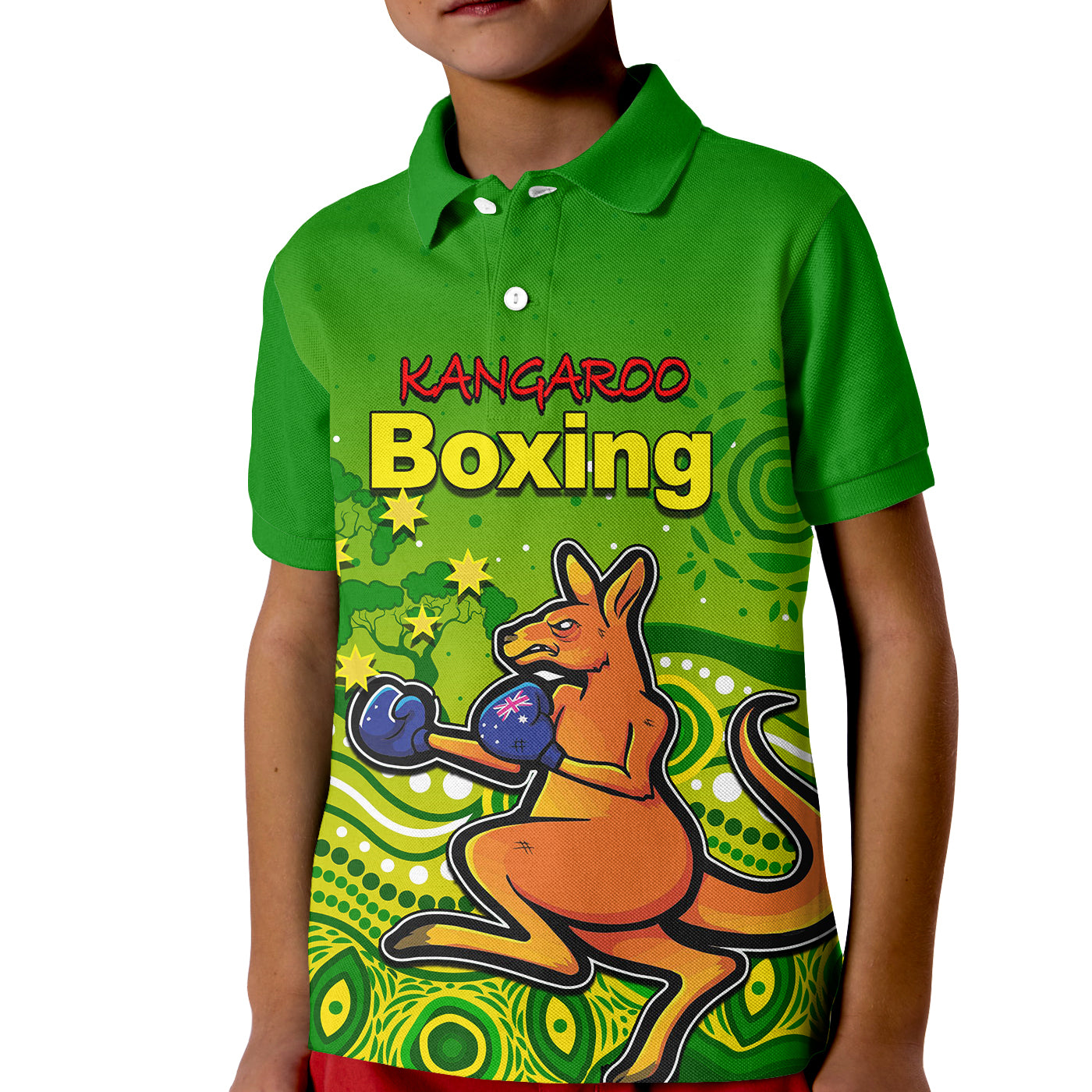 (Custom Personalised) Kangaroo Boxing Polo Shirt KID Aboriginal - Vibe Hoodie Shop